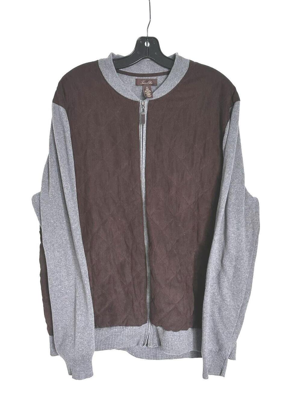 Tasso Elba Brown Faux Suede and Grey Quilted Long Sleeve Bomber Jacket - XL